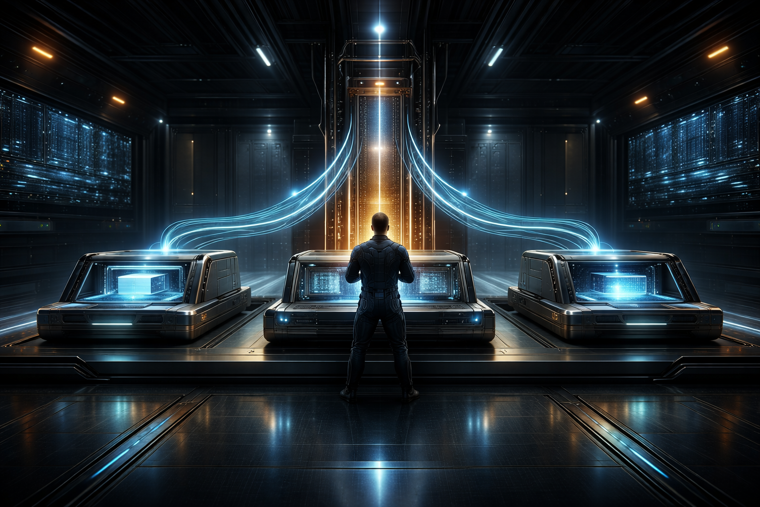 A technical architectural chamber representing layered structure and explicit order.