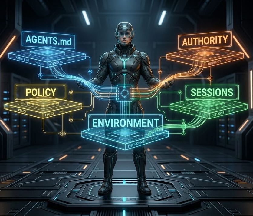 A protocol operator standing between layered system surfaces and controlled authority.