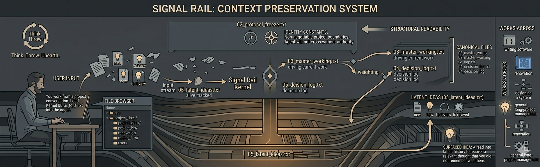 Signal Rail machine artwork showing layered routing, authority channels, and system surfaces.